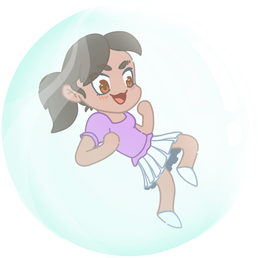 Lilly floating in a bubble